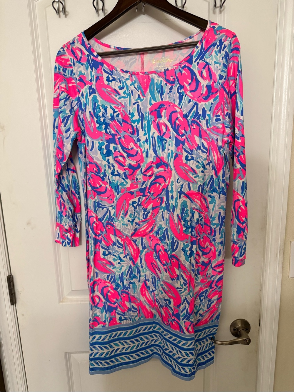 Lilly Pulitzer Marlowe boatneck T-shirt dress "Cosmic Coral Cracked Up"